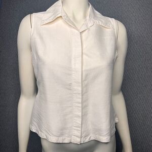 Finity Raw Silk Collared Top‎ Shell Buttons Off White 90s Minimalist Womens 10